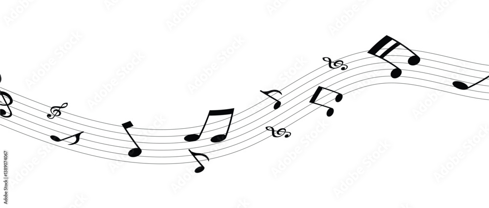 Musical notes line pattern symbols vector icon, Music notes background, Abstract black smooth wave on a white background. Varieties of musical notes. Musical background. vector illustration in eps 10. Musical notes line pattern symbols vector icon, Music notes background, Abstract black smooth wave on a white background. Varieties of musical notes. Musical background. vector illustration in eps 10.