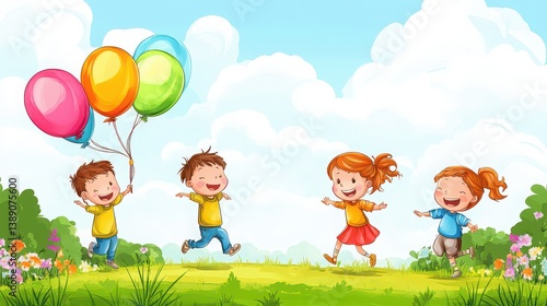 Happy children playing outdoors