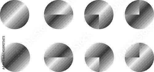 Modern artistic  set with semicircle design elements . Many lines form half circles in art style . Wall art , home poster design . Vector abstract shape. Modern art . Contemporary composition . 