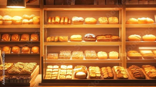 Wallpaper Mural A cozy artisan bakery showcasing an assortment of fresh, handmade bread and pastries under warm ambient lighting. The rustic wooden shelves and inviting presentation create a comforting, old-world  Torontodigital.ca