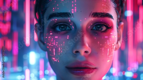 Futuristic Woman Cyberpunk Style Portrait Neon Lights Digital Art