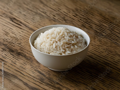 White Bowl of Rice on Table with Isolated Background for Simple Food Presentation and Photography
