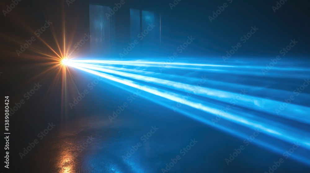 stunning display of blue laser beams cutting through dark space, creating dramatic and captivating atmosphere. beams illuminate surroundings, enhancing visual impact stunning display of blue laser beams cutting through dark space, creating dramatic and captivating atmosphere. beams illuminate surroundings, enhancing visual impact