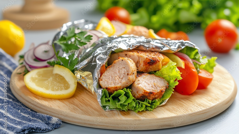 vegetarian kebab wrap, wrapped in foil on the go, colorful Turkish vibe vegetarian kebab wrap, wrapped in foil on the go, colorful Turkish vibe
