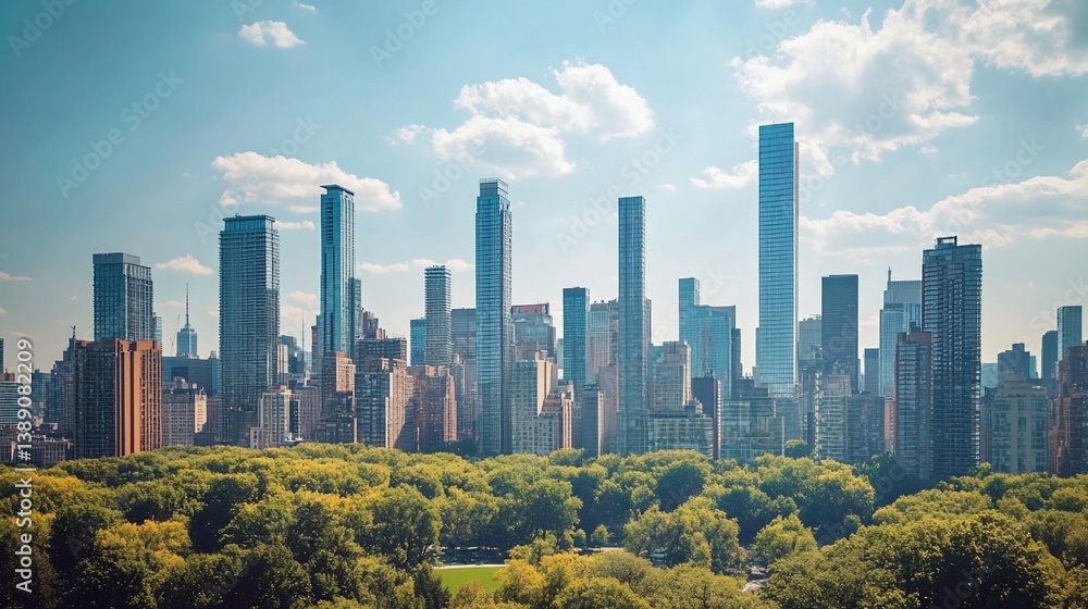 Obraz premium Urban Skyline Panorama: Cityscape and Lush Greenery