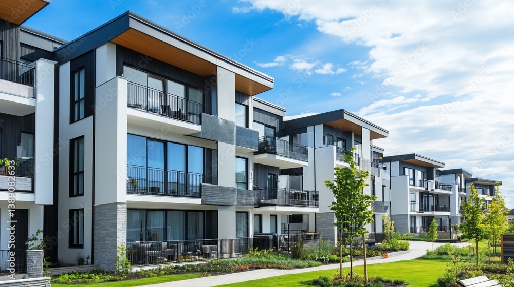 Modern Apartment Complex with Lush Landscaping Modern Apartment Complex with Lush Landscaping