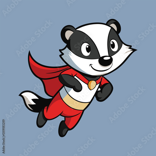 Cute Badger  Super Hero  Flying Vector
