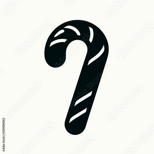 very simple flat and single minimalist Candy Cane Hook Silhouettes in black on a white background 