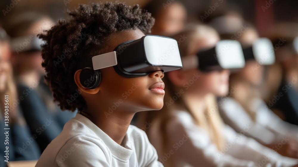 Students engaging with augmented reality tools in a modern classroom setting