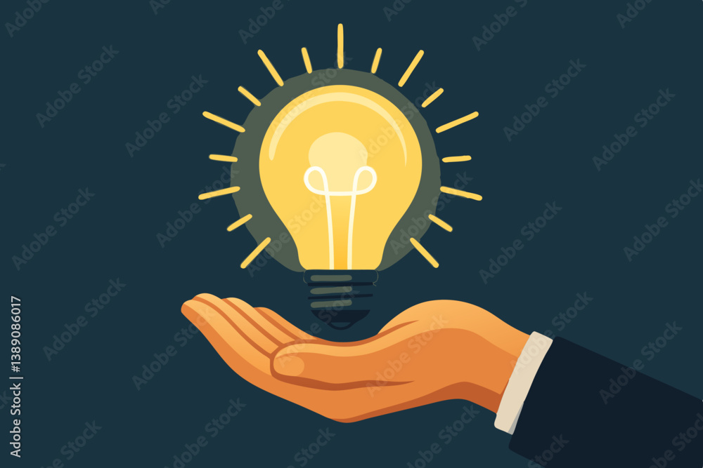Bright Glowing Light Bulb Hovering Above Open Hand Vector Illustration, Creative Idea Concept, Innovation Symbol on Dark Background, Business Solution Metaphor, Inspiration Design Element Bright Glowing Light Bulb Hovering Above Open Hand Vector Illustration, Creative Idea Concept, Innovation Symbol on Dark Background, Business Solution Metaphor, Inspiration Design Element