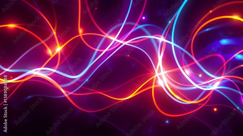 Obraz premium Neon Flux: A Dynamic Interplay of Vibrant Hues and Glowing Curves in an Abstract Universe