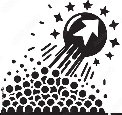 Silhouette vector of follower growth explosion icon, symbolizing rapid social media growth, viral content, and digital popularity boost.