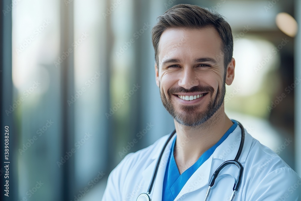Smiling medical professional wearing a stethoscope looking directly at viewer Smiling medical professional wearing a stethoscope looking directly at viewer