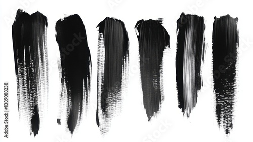 Abstract black paint strokes on white canvas creating a bold and modern design brushstroke art background minimalist style