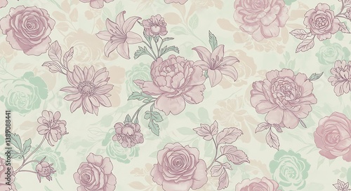Wallpaper Mural Elegant Floral Seamless Pattern, Vintage Style Botanical Background Design Torontodigital.ca