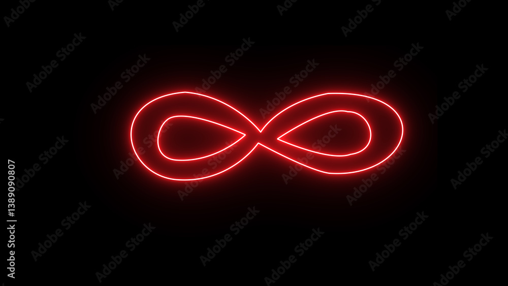 Fototapeta premium Glowing neon infinity sign animation on black background. Infinity symbol icon , Neon style motion line icon infinite abstract neon moving seamless art loop Digital background.