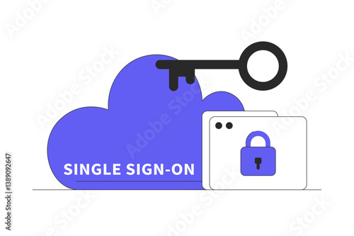 Single Sign-on,Login easily with SSO tool,Data protection, Cyber security and privacy concept. Flat Cartoon Vector Illustration, icon. Stylish abstract design 