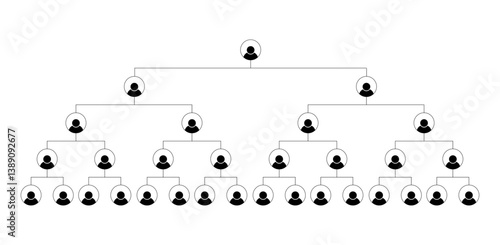 Vector illustration of network marketing binary business plan with 5 levels on white background.