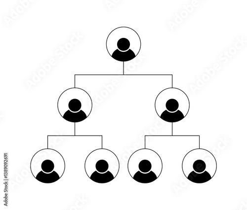 Vector illustration of network marketing binary business plan with 3 levels on white background.