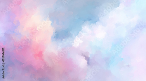 Soft pastel hues blend beautifully in abstract cloud like formations, evoking serene atmosphere