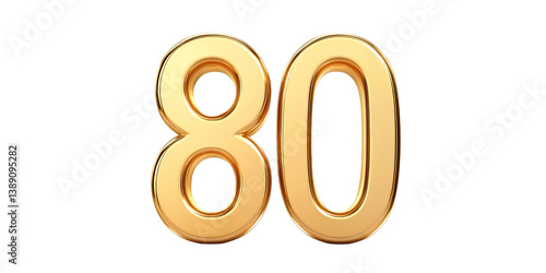 3D Render Of Golden Number Eighty Isolated On Black Background Illustration