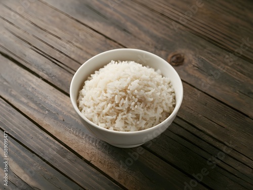 White Bowl of Rice on Table with Isolated Background for Simple Food Presentation and Photography