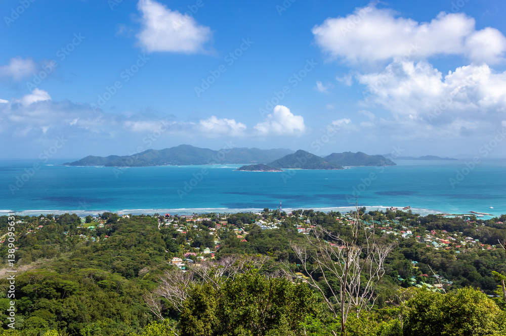 Island Praslin seen from Island La Digue, Republic of Seychelles, Africa. Island Praslin seen from Island La Digue, Republic of Seychelles, Africa.