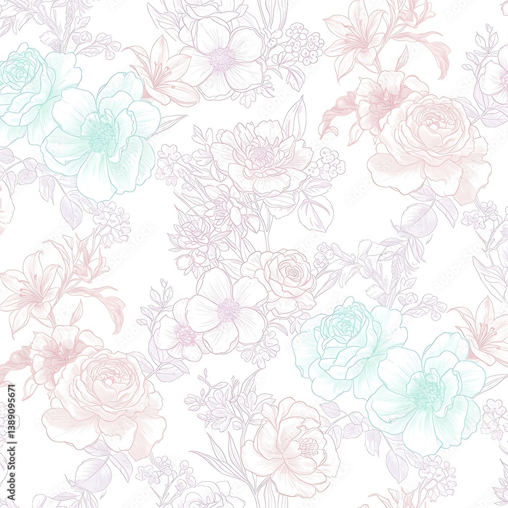 Stylish Hand-Drawn Floral Seamless Pattern, Elegant Floral Background Design Stylish Hand-Drawn Floral Seamless Pattern, Elegant Floral Background Design