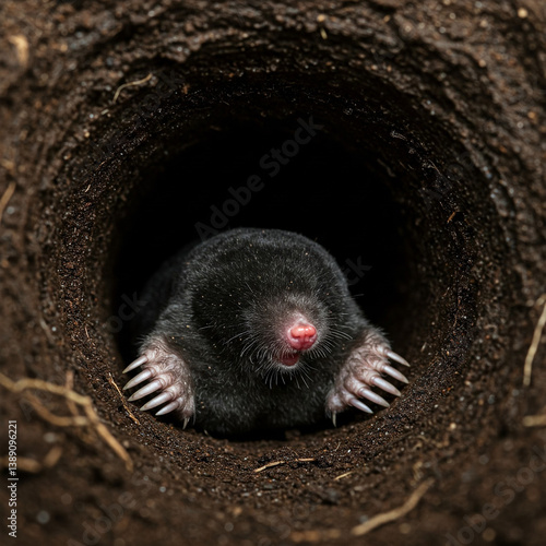 Obraz na płótnie Close-up portrait of a mole in a hole in the underground w salonie