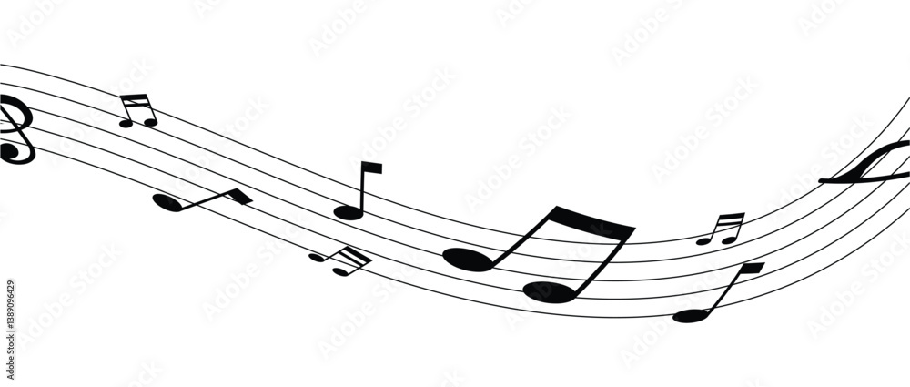 Song and music wave with notes on lines and clef. Orchestra melody notes wave pattern. Symphony vintage isolated vector backdrop or classic music concert sound monochrome background in eps 10. Song and music wave with notes on lines and clef. Orchestra melody notes wave pattern. Symphony vintage isolated vector backdrop or classic music concert sound monochrome background in eps 10.