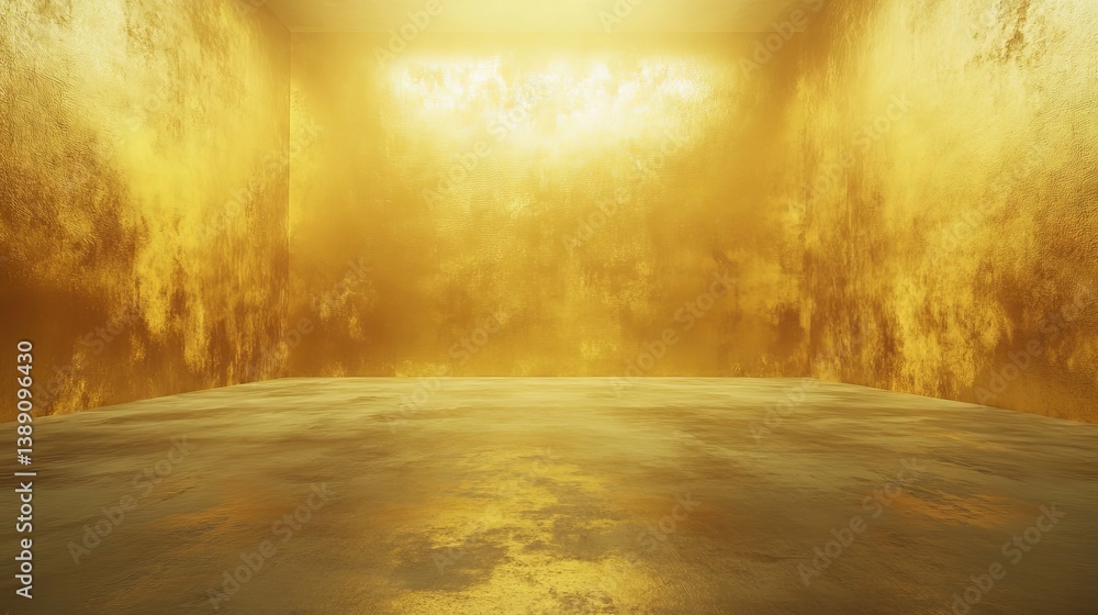 Expansive gold and yellow gradient studio room with empty space ideal for showcasing products Expansive gold and yellow gradient studio room with empty space ideal for showcasing products