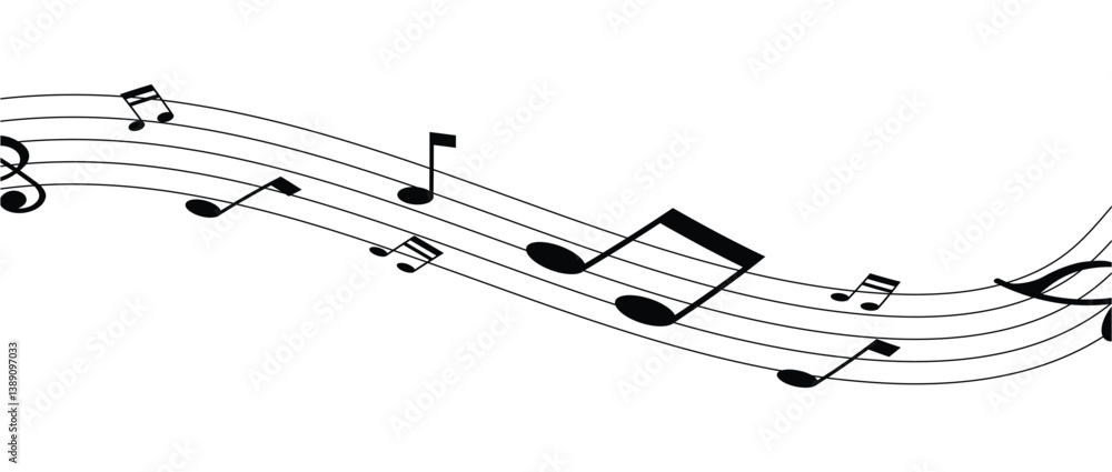 Song and music wave with notes on lines and clef. Orchestra melody notes wave pattern. Symphony vintage isolated vector backdrop or classic music concert sound monochrome background in eps 10. Song and music wave with notes on lines and clef. Orchestra melody notes wave pattern. Symphony vintage isolated vector backdrop or classic music concert sound monochrome background in eps 10.