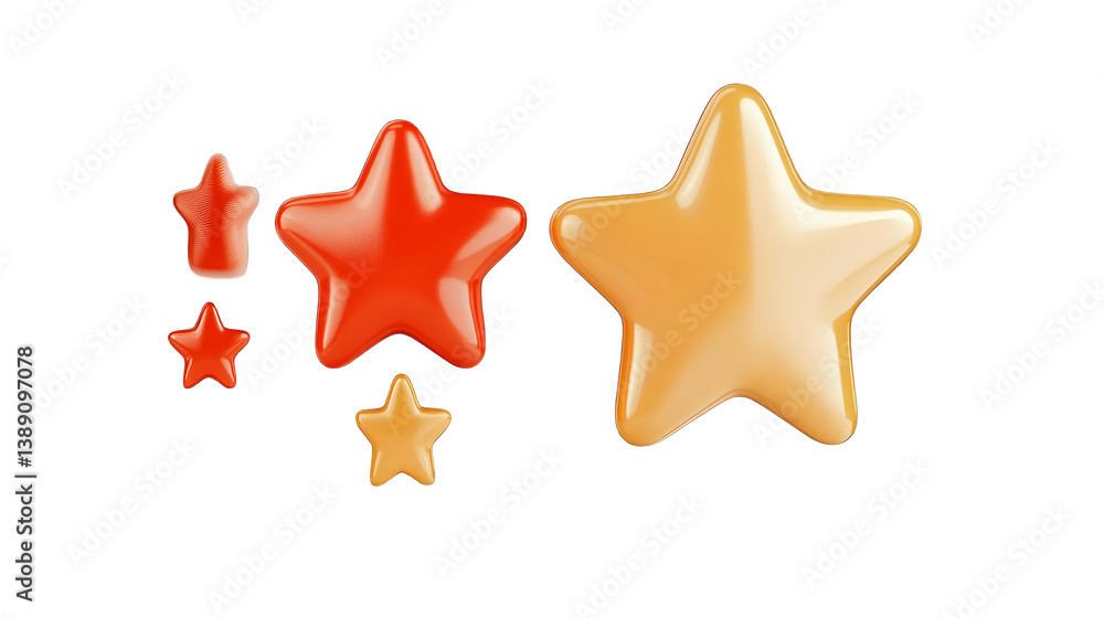 3D Rendered Star Shapes In Red And Orange With Glossy Effects Isolated On Transparent Background