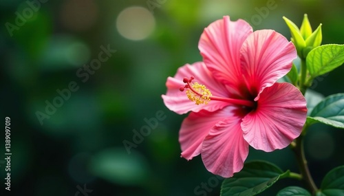 Intricate hibiscus blossoms, vibrant petals, lush leaves , plant, retro, petal