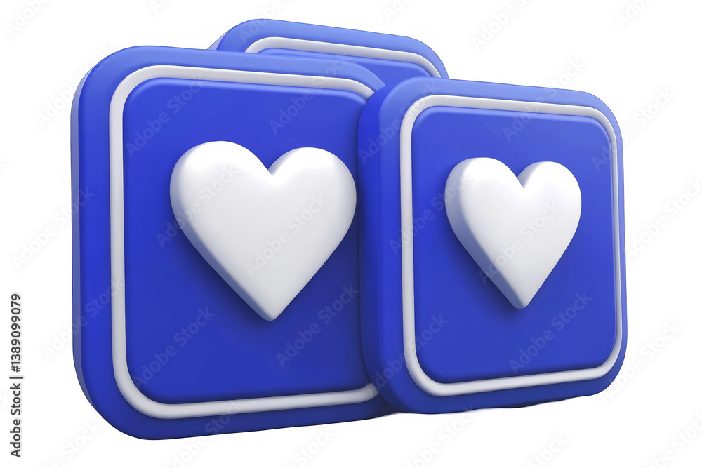 3D Rendered Hearts In Blue Square Buttons Illustration On Transparent Background 3D Rendered Hearts In Blue Square Buttons Illustration On Transparent Background