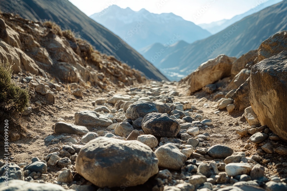 Rocky mountain trail winds through a valley