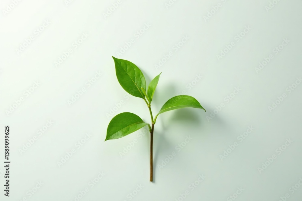 Obraz premium Single stem of green plant on white background, organic, nature