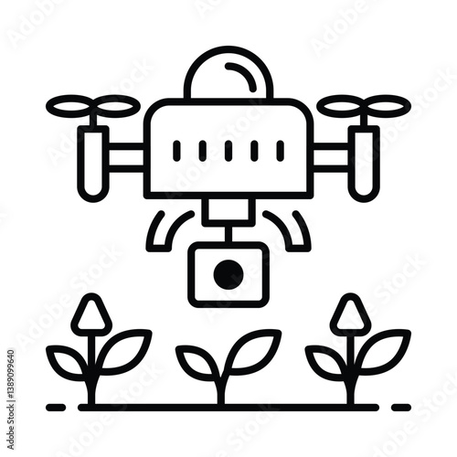 Digital agriculture vector outline icon. EPS 10 file