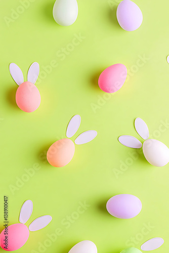 Pastel Easter Eggs with Bunny Ears Creative Spring Festive Design