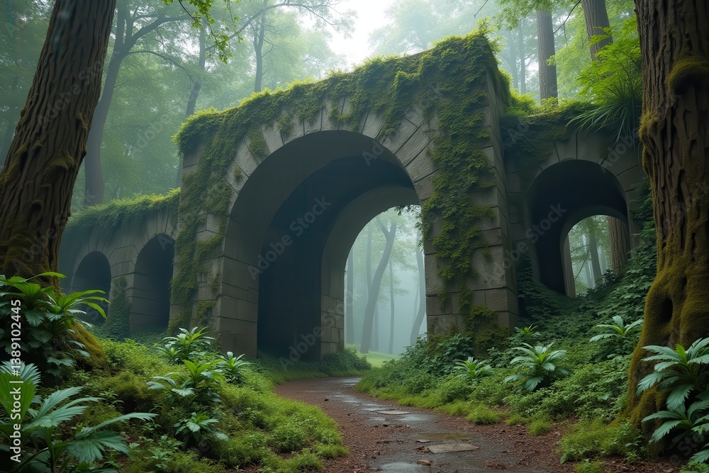 Fototapeta premium Ancient arches in misty landscape