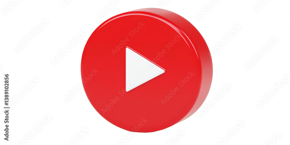 3D Rendered Red Play Button Icon With White Triangle on Isolated Black Background
