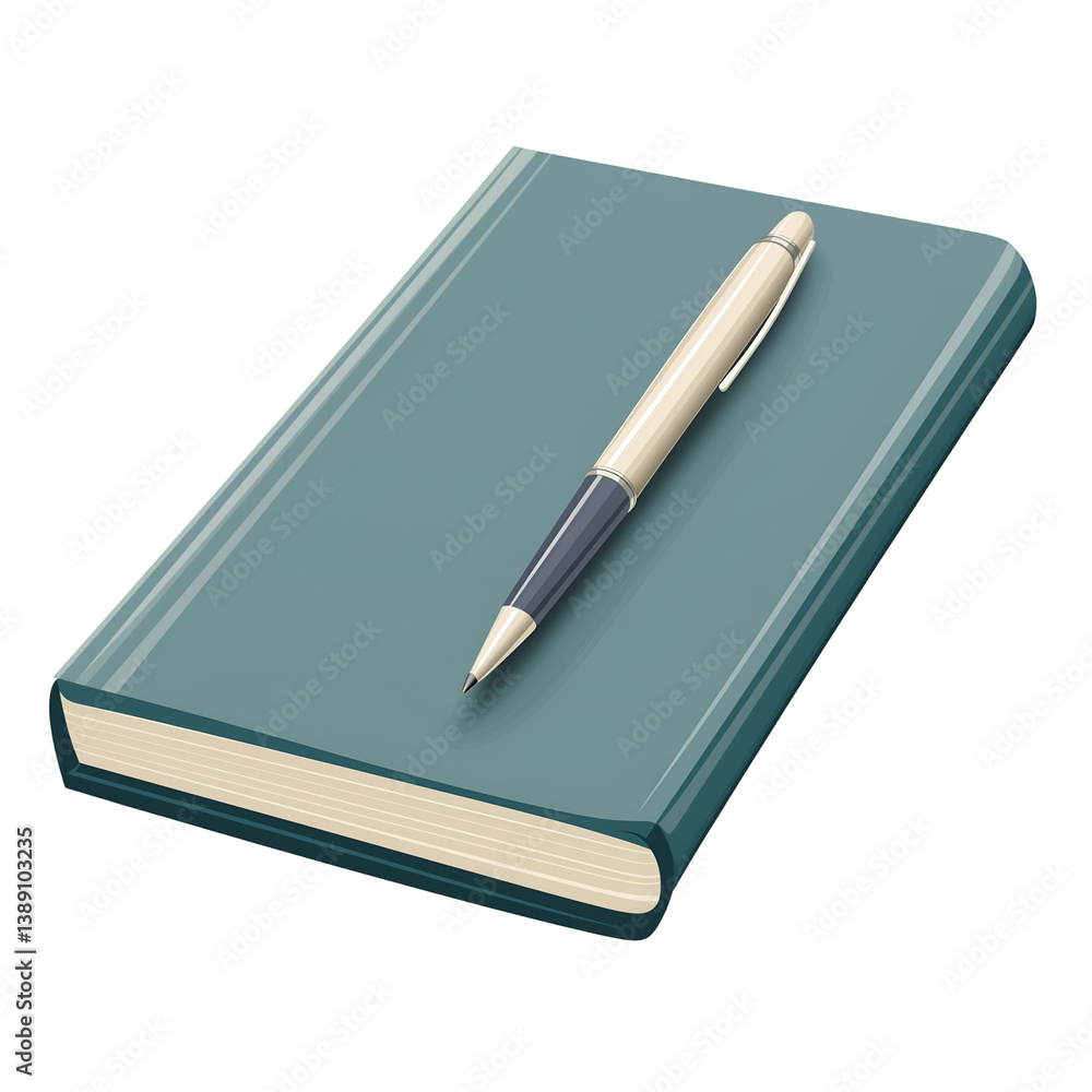 Book and pen illustration for writing notes or planning projects. Household Objects and Everyday Items Concept Book and pen illustration for writing notes or planning projects. Household Objects and Everyday Items Concept