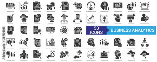 Business Analytics icon collection set with business analytics, descriptive analytics, predictive analytics, prescriptive analytics, data mining
