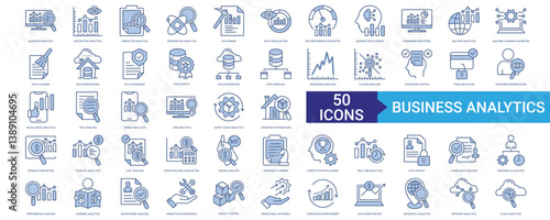 Business Analytics icon collection set with business analytics, descriptive analytics, predictive analytics, prescriptive analytics, data mining