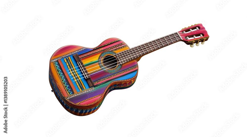 Colorful guitar represents the spirit of Cinco de Mayo celebrations, isolated, created with AI