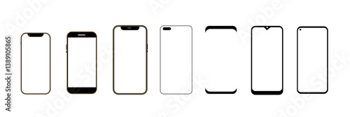 Realistic models smartphone with transparent screens. Smartphone mockup collection. Device front view. 
