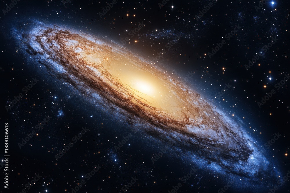 Fototapeta premium Majestic spiral galaxy in deep space cosmic wonder celestial beauty astronomical exploration ethereal expanse starlight nebula interstellar medium cosmic dust