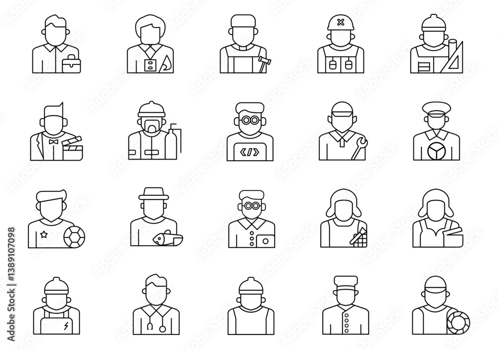 Jobs And Occupations Lineart Element Set Jobs And Occupations Lineart Element Set