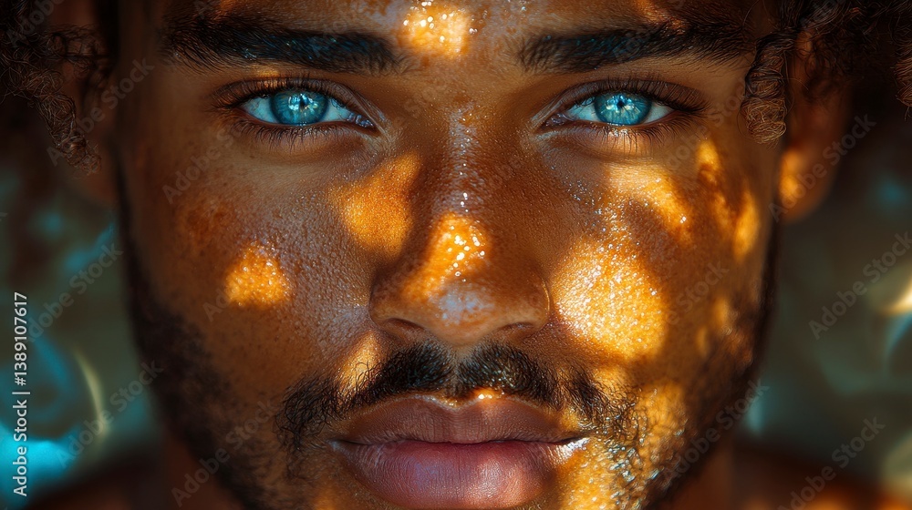 Young man's striking blue eyes catch light Young man's striking blue eyes catch light