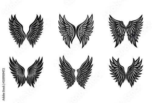 High-Resolution Black Angel Wings Vectors – Beautifully crafted dark wings suitable for spiritual, mystical, or fantasy-themed projects and illustrations.